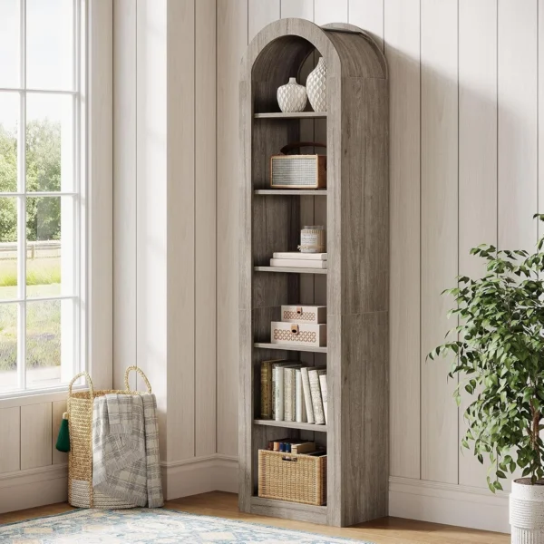 74.8" Tall Arched Bookshelf, 6-Tier Narrow Bookcase