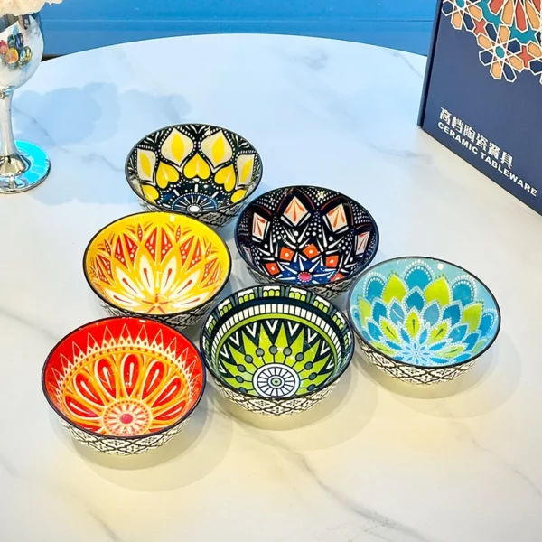 6-Piece Handmade Bohemian Ceramic Bowls Set