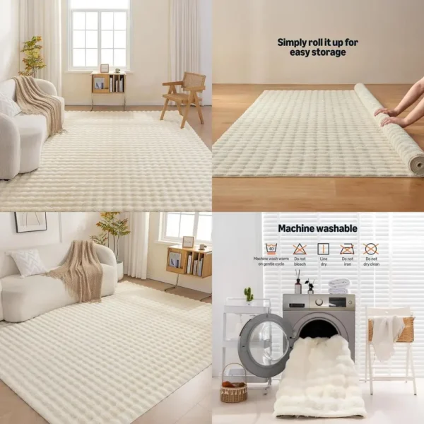 Beige 4x6 Feet 3D Bubble Washable Rug