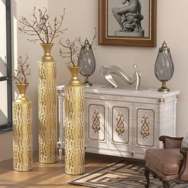 Set of 3 Extra Large Metal Floor Vases